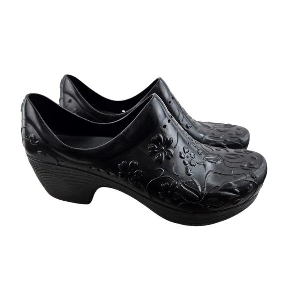 Dansko Shoes - Dansko Pixie Clogs Size 39 8.5 9 Black Molded EVA Floral Embossed Comfort Casual
